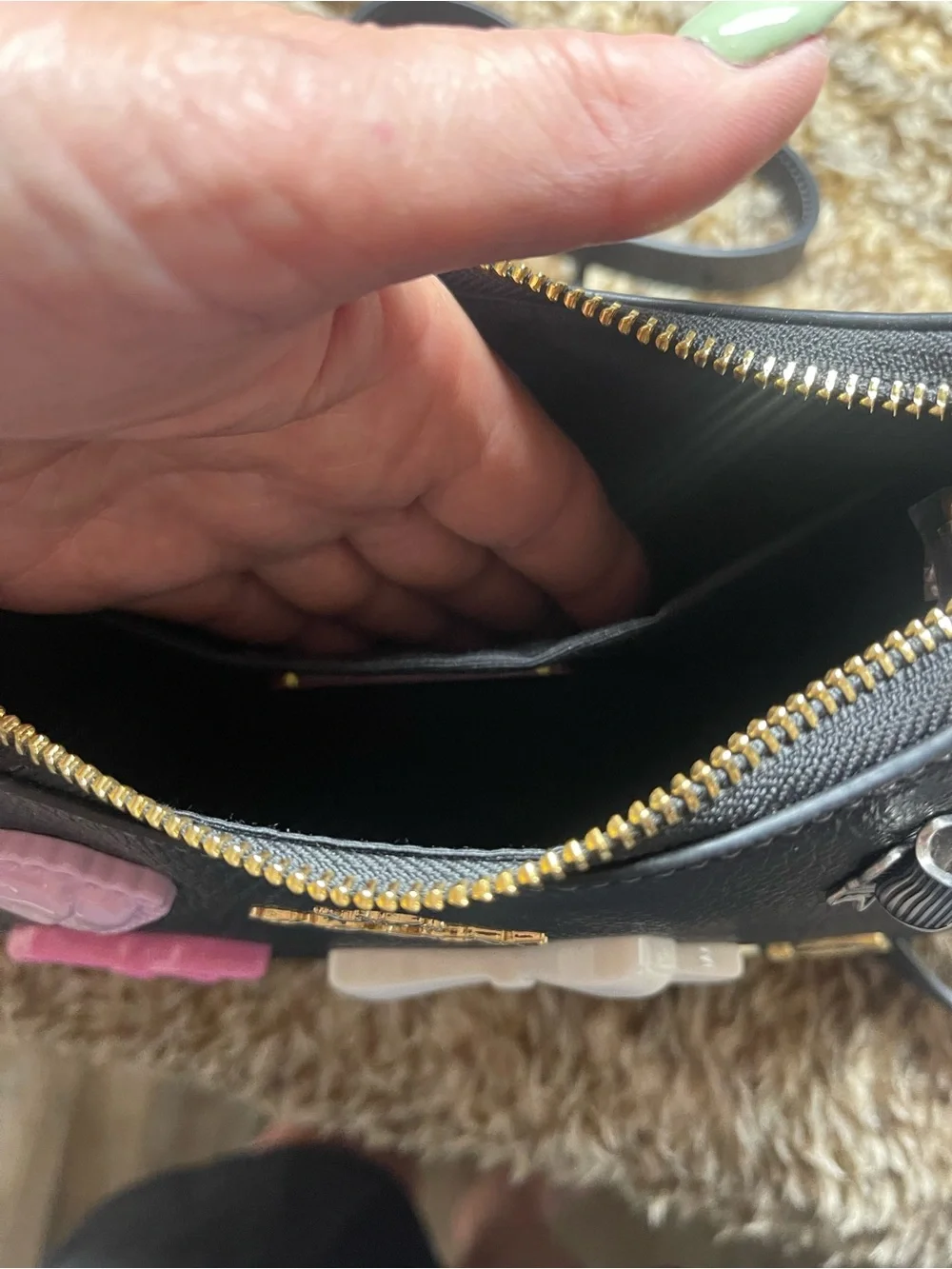 Coach Black Pebbled Leather Tag Charm with Gold-Tone Accent
